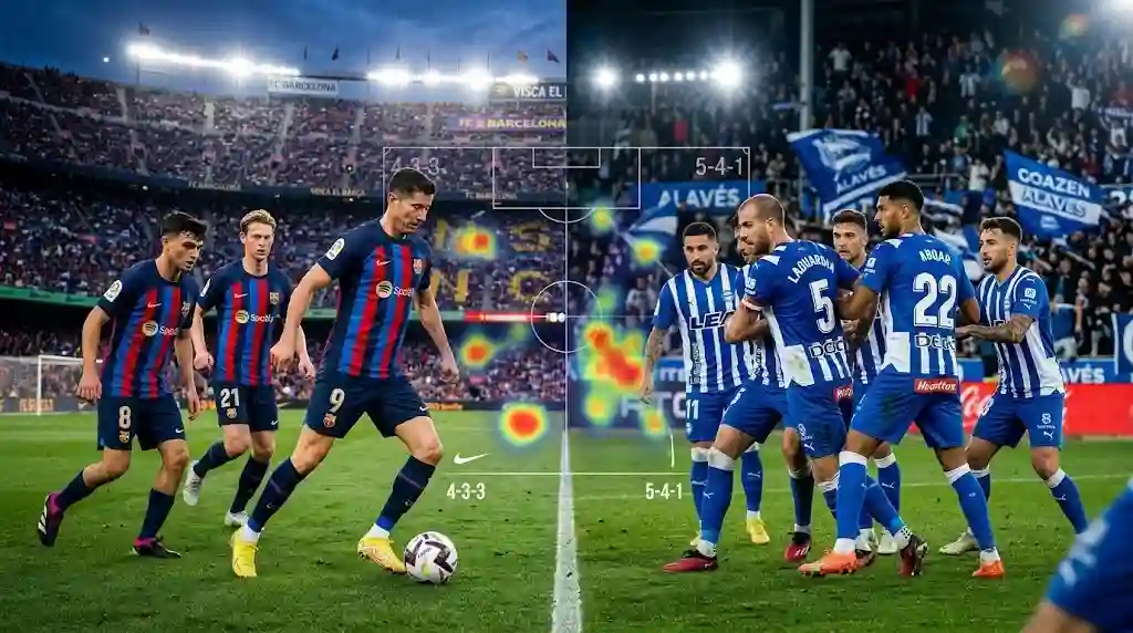 Partido barcelona - alavés en La Liga con análisis táctico del juego del Barcelona y la defensa del Deportivo Alavés.