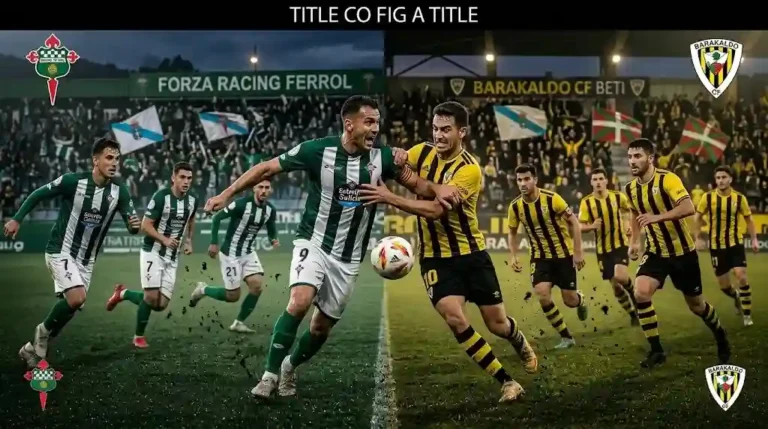 racing ferrol - barakaldo c.f. en un intenso enfrentamiento de fútbol bajo los focos del estadio